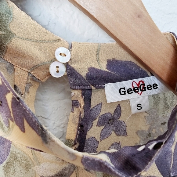 Geegee Dresses Mock Neck Leg Of Mutton Puff Sleeve Yellow Floral Midi Dress S - Picture 6 of 14